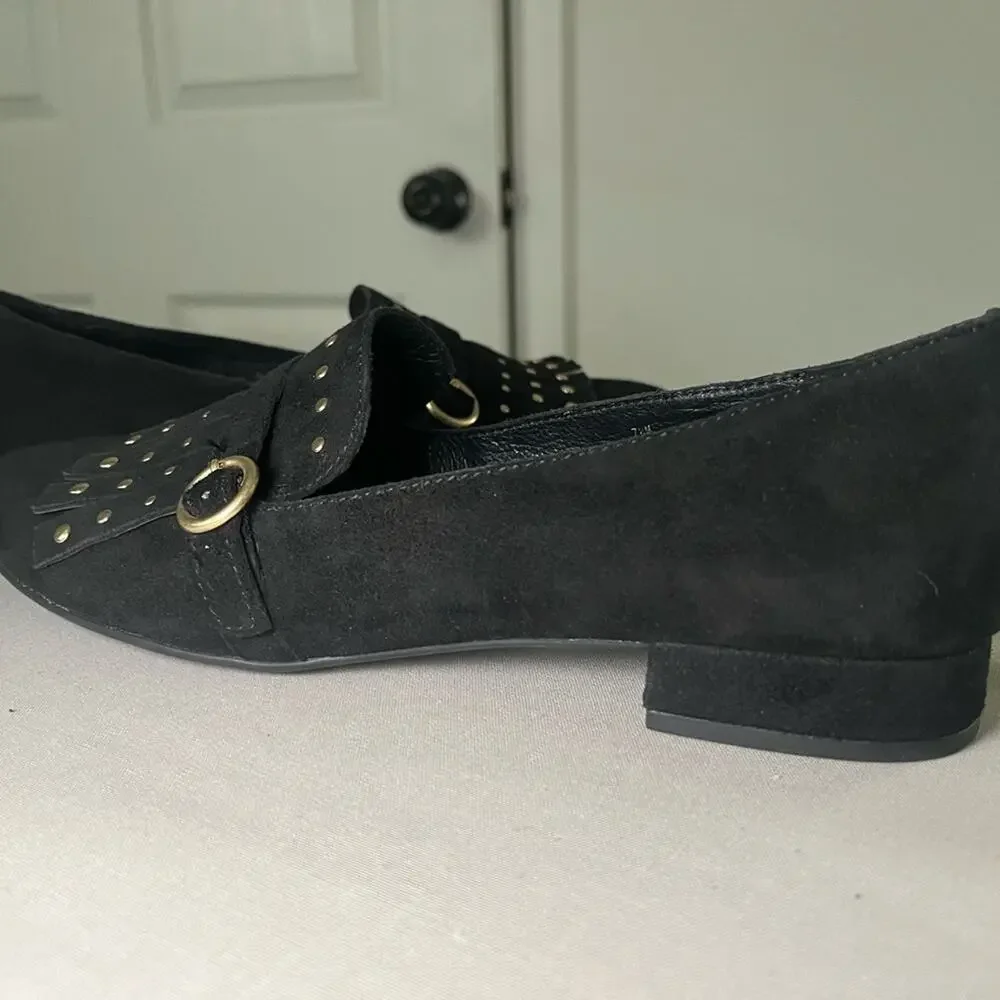 ONO NAKINA KILTIE SUEDE LEATHER STUDDED LOAFERS  BLK 7.5 M - Picture 6 of 8